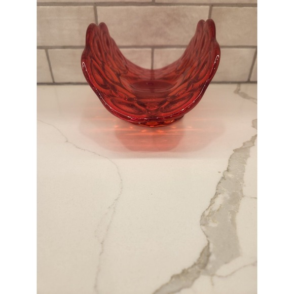 Vintage L E Smith Amberina Red Moon & Stars Glass Banana Boat Fruit Dish - Picture 4 of 10